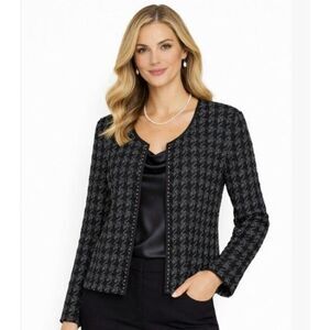 Vintage 80's Joseph Ribkoff Houndstooth Evening Jacket size 14 Black Gray